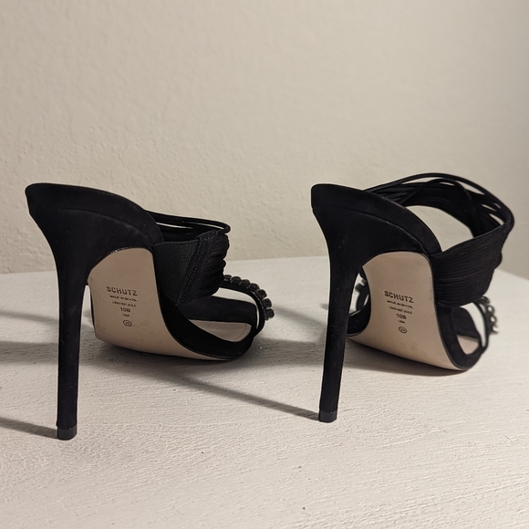 Schutz kimber strappy black suede heels with beading, size 10 - Picture 11 of 12